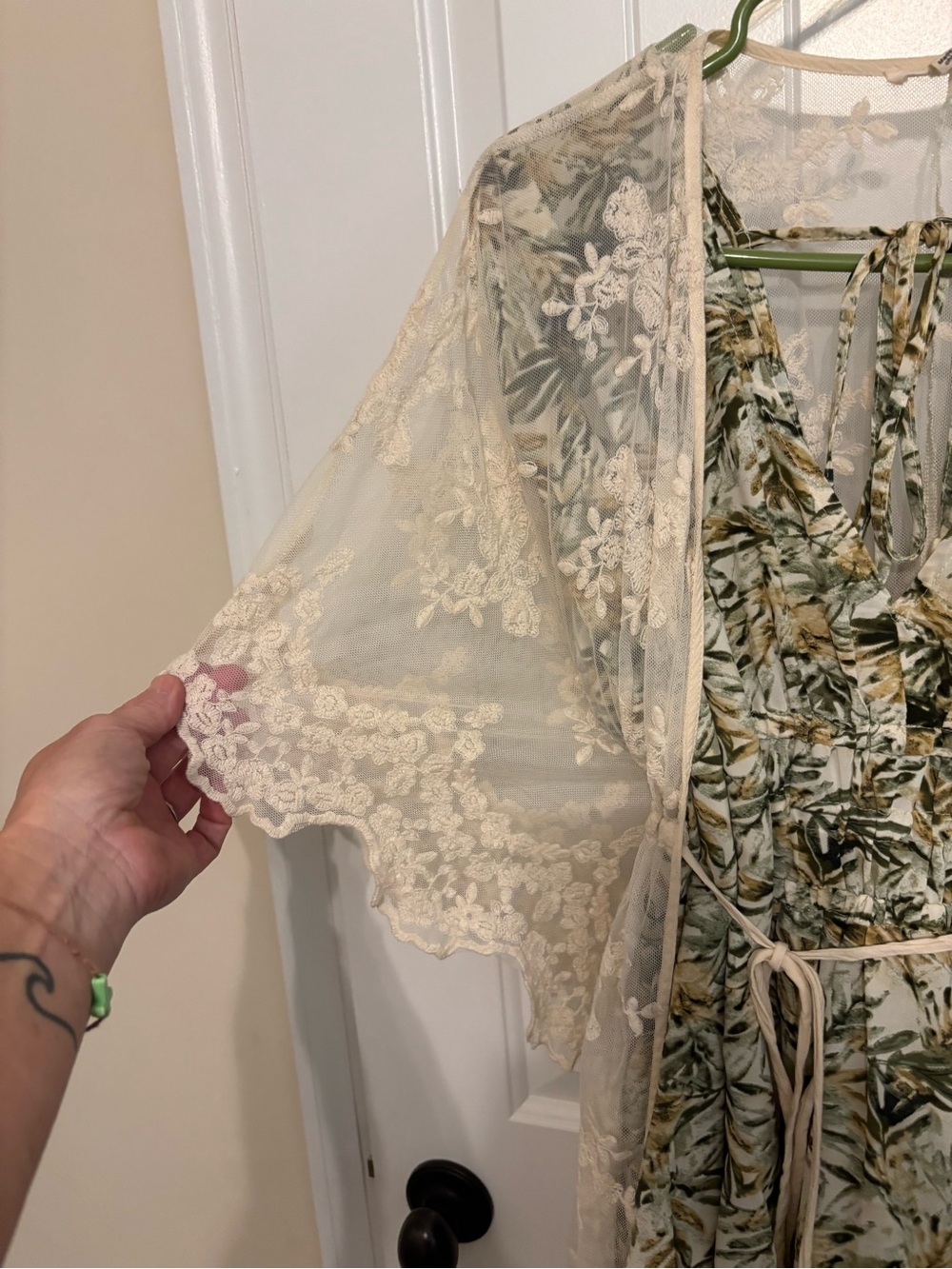 Sheer Lace Kimono Cover-Up in Cream